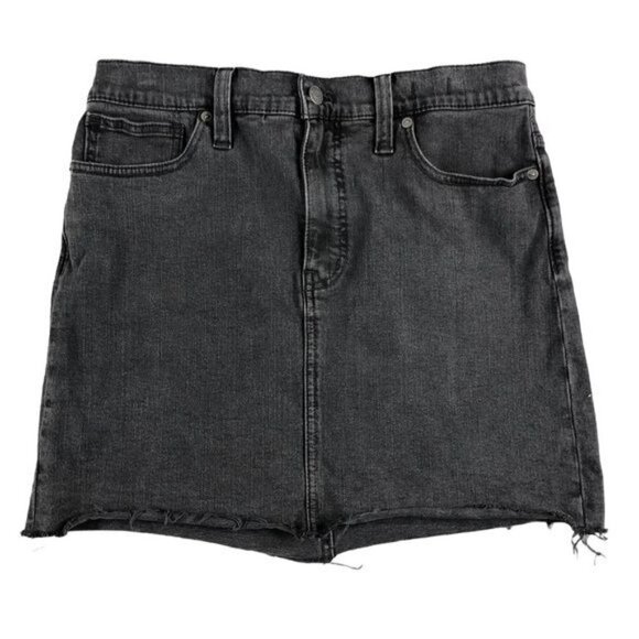 Madewell Dresses & Skirts - Madewell Womens Sz29 Black Stretch Denim Straight Cut Off Raw Hem Denim Skirt